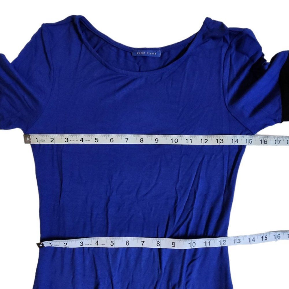 Sweet Claire blue black asymmetrical hem short sleeve dress sz S - Picture 5 of 8